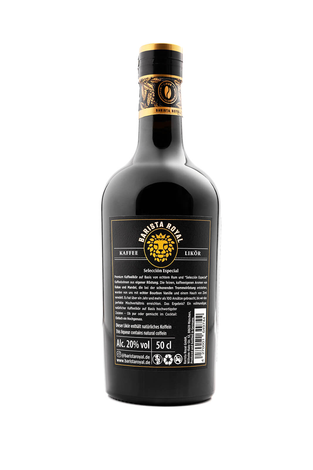 Premium Kaffeelikör - Vollmundiger Geschmack durch Kaffeebohnen aus schonender Trommelröstung, aufgegossen mit echtem Rum - 20% - Premium Kaffeelikör - Vollmundiger Geschmack durch Kaffeebohnen aus schonender Trommelröstung, aufgegossen mit echtem Rum - 20% - Barista Royal GmbH