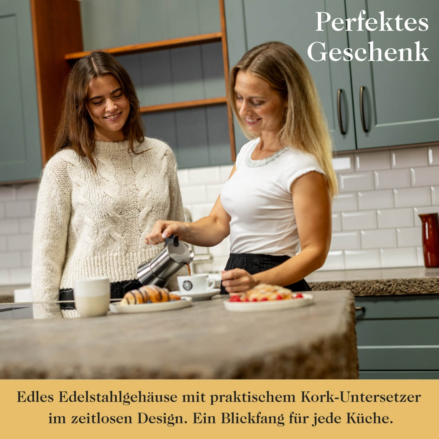 Premium Espressokocher aus elegantem Edelstahl für 4 oder 6 Tassen inkl. Untersetzer