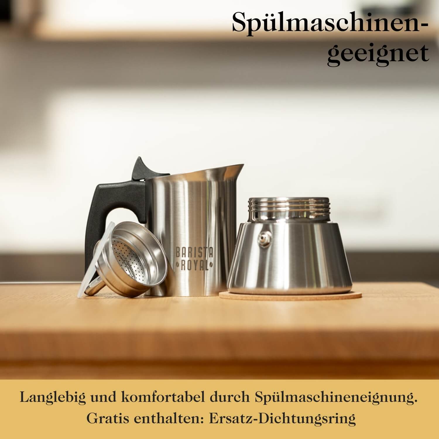 Premium Espressokocher aus elegantem Edelstahl für 4 oder 6 Tassen inkl. Untersetzer