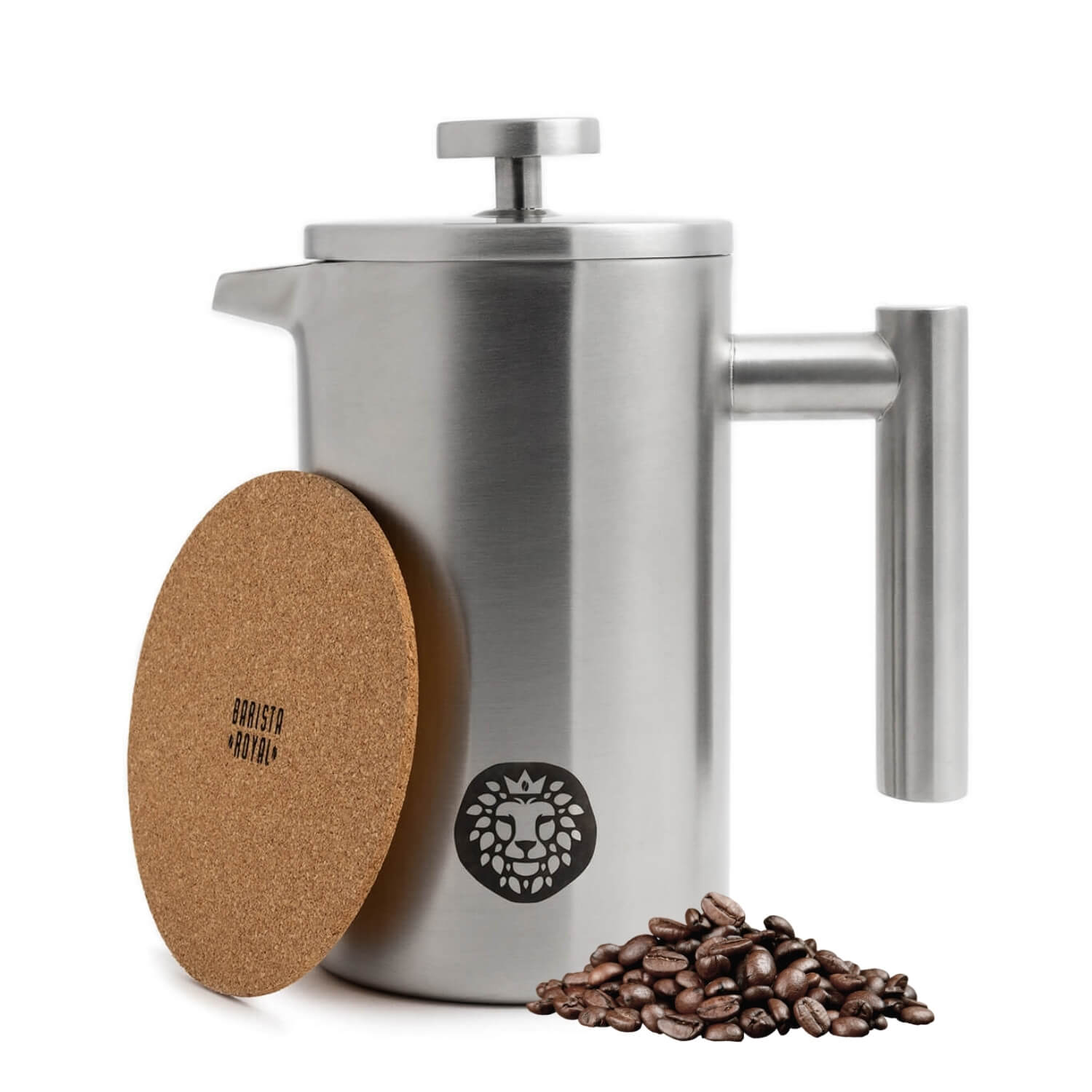 Premium French Press aus rostfreiem Edelstahl für 0,6 bis 1 Liter inkl. Untersetzer & Ersatzfilter