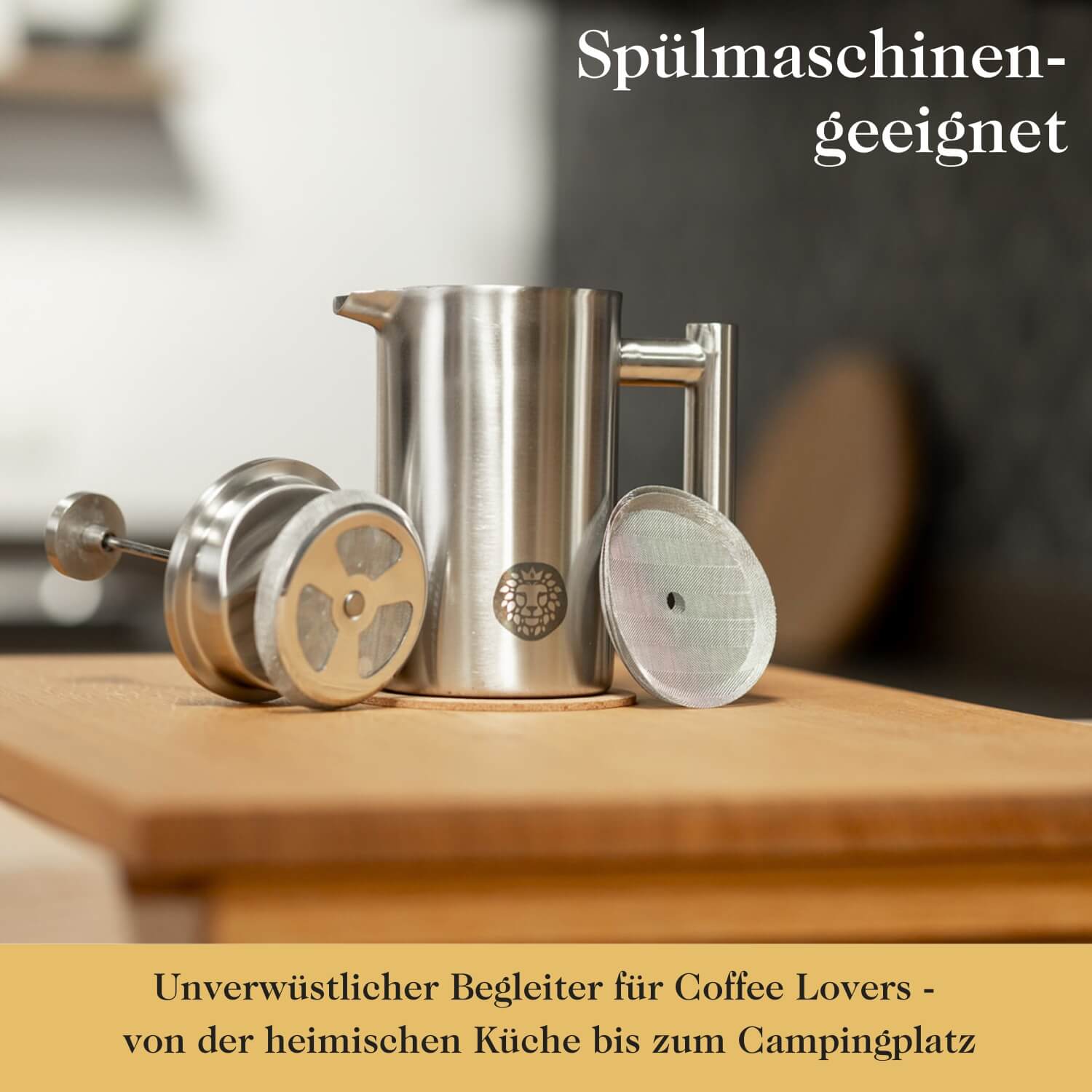 Premium French Press aus rostfreiem Edelstahl für 0,6 bis 1 Liter inkl. Untersetzer & Ersatzfilter