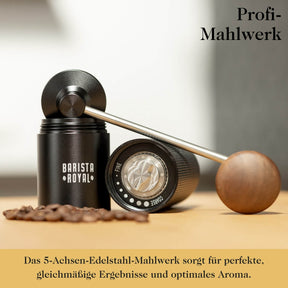 Manuelle Premium Kaffeemühle mit 5-Achsen-Mahlwerk und Walnussknauf