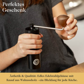 Manuelle Premium Kaffeemühle mit 5-Achsen-Mahlwerk und Walnussknauf